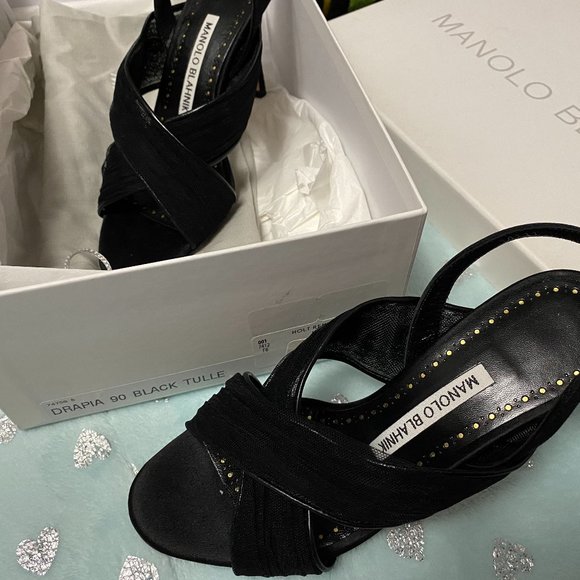 MANOLO BLAHNIK Black criss-cross Heels sz 5-NIB - Picture 9 of 9